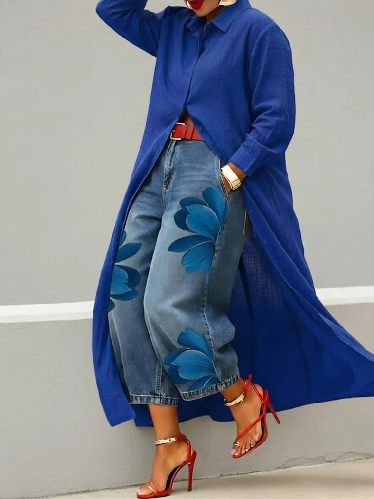 Analie - Linen Shirt Dress and Floral Jeans