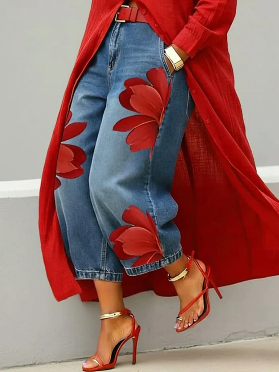 Analie - Linen Shirt Dress and Floral Jeans
