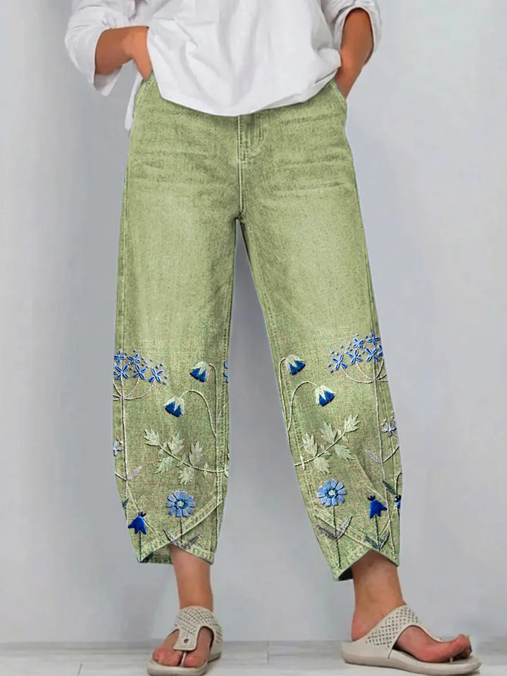 Floral Embroidered Relaxed Denim Pants