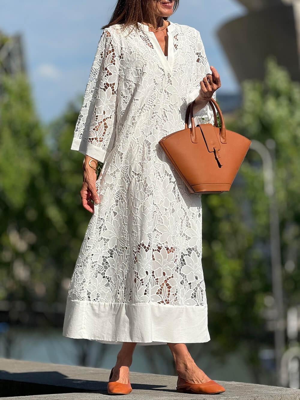 Willow | Beach Glam Flower V-Neck Midi Dress