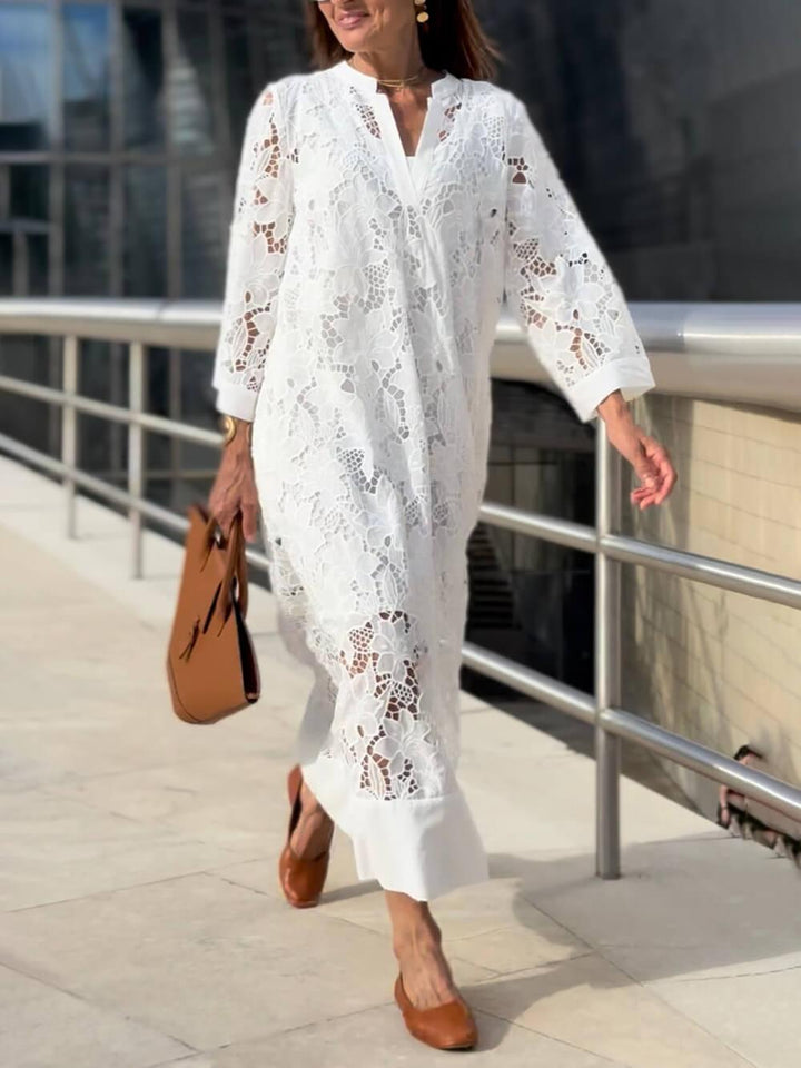 Willow | Beach Glam Flower V-Neck Midi Dress