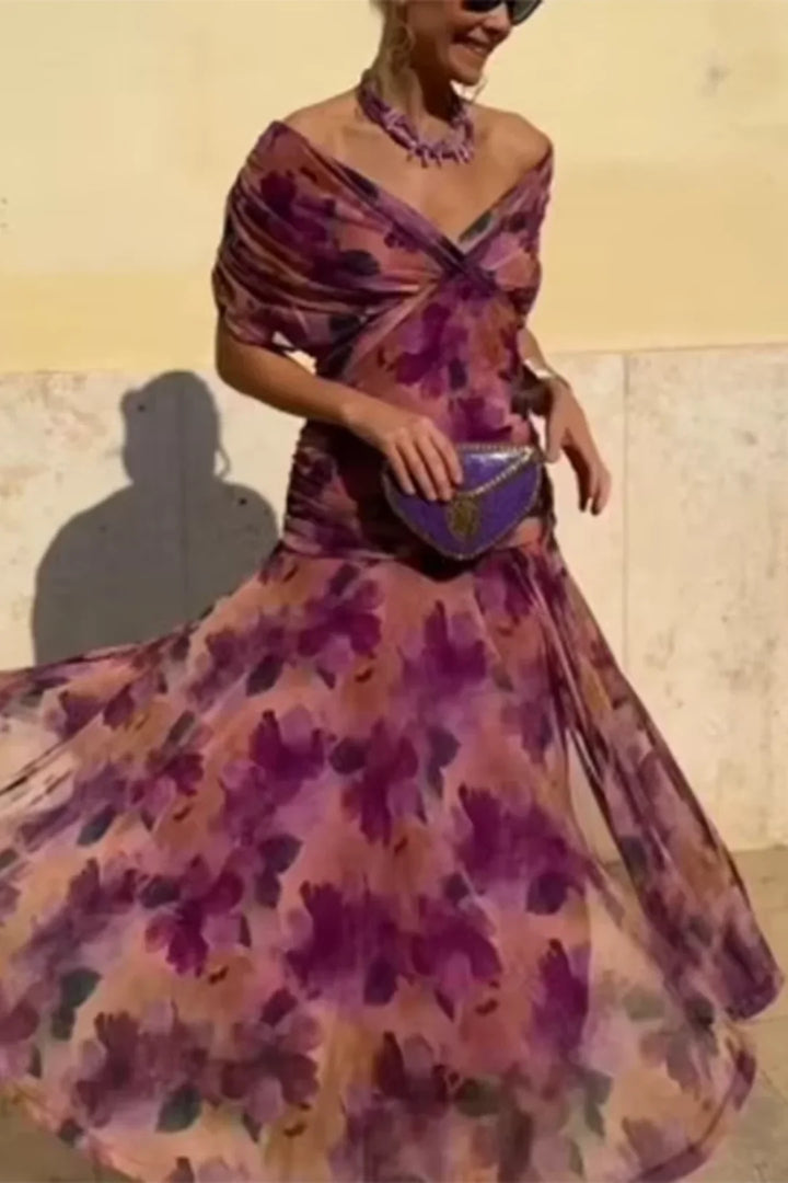 Elegant Maxi Party Dress with V-Neck
