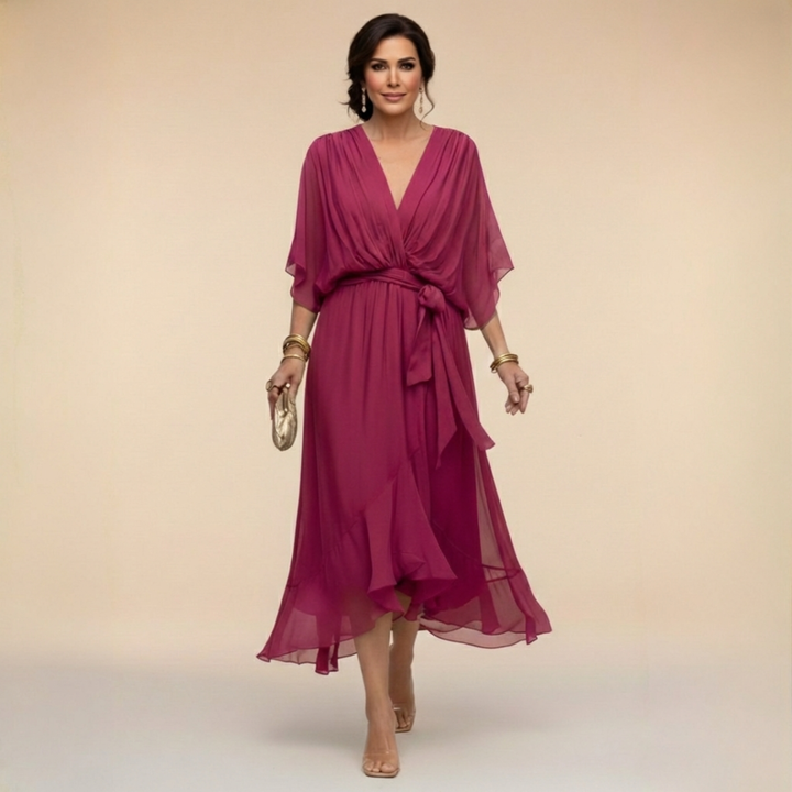 Monica - Chiffon Dress with V-Neck