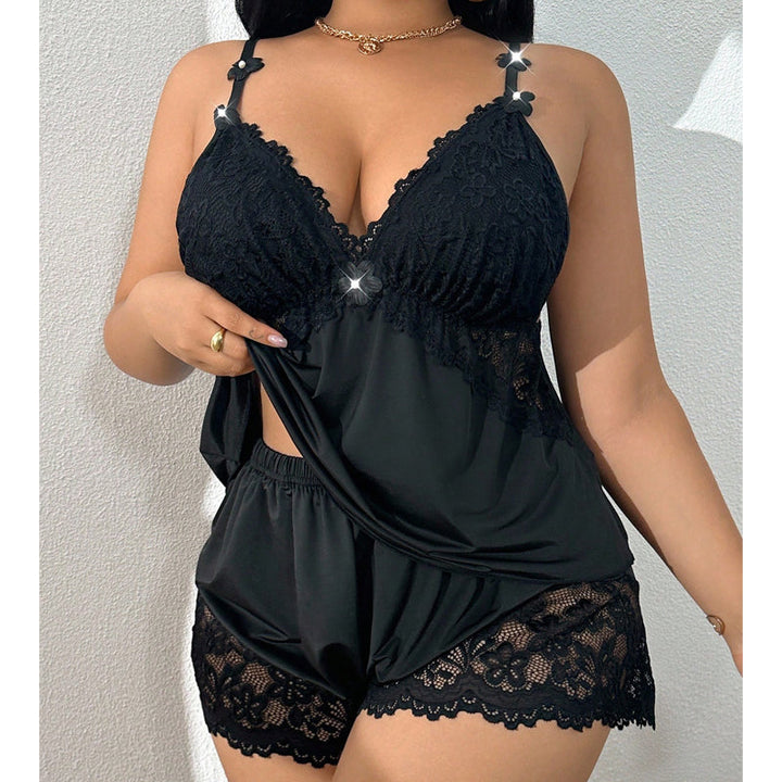 Satin Lace Pajama Set – Cami Top & Shorts