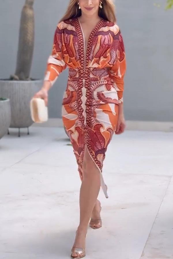 Eva | Sun Escape Unique Print Dolman Midi Dress