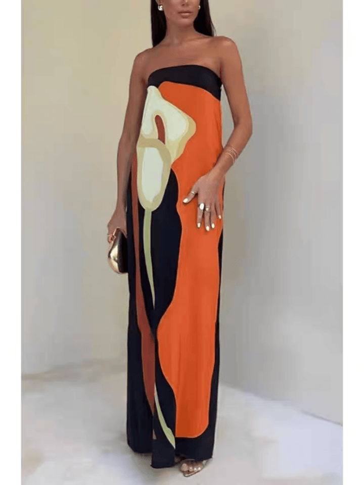 Joan | Coastal Chic Strapless Printed Maxi Party Dress