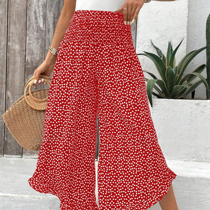 Casual printed high-waisted ruffle wide-leg pants