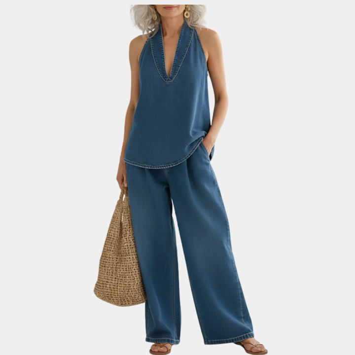 Rita | Vintage Washed Soft Denim-Look Two-Piece Set