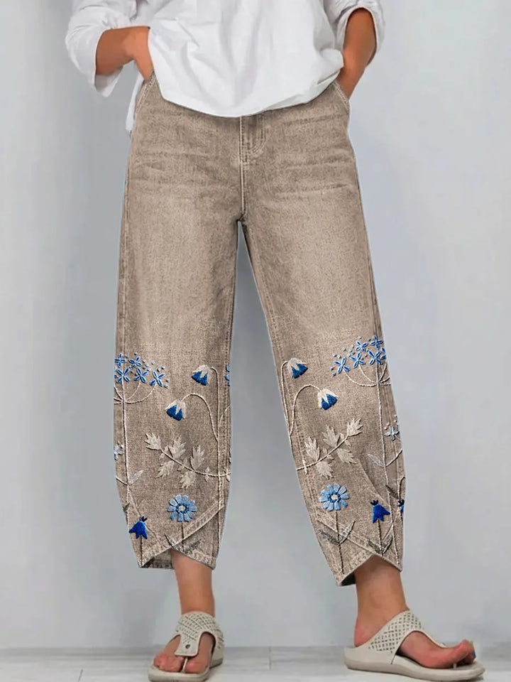 Floral Embroidered Relaxed Denim Pants