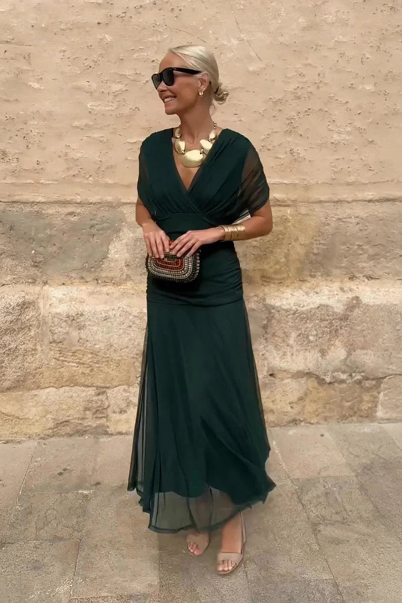 Elegant Maxi Party Dress with V-Neck
