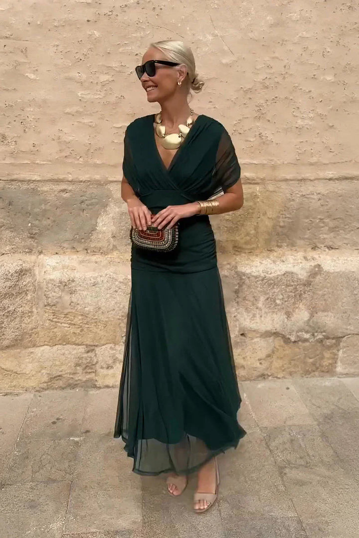 Elegant Maxi Party Dress with V-Neck