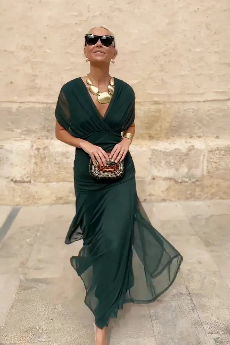 Elegant Maxi Party Dress with V-Neck