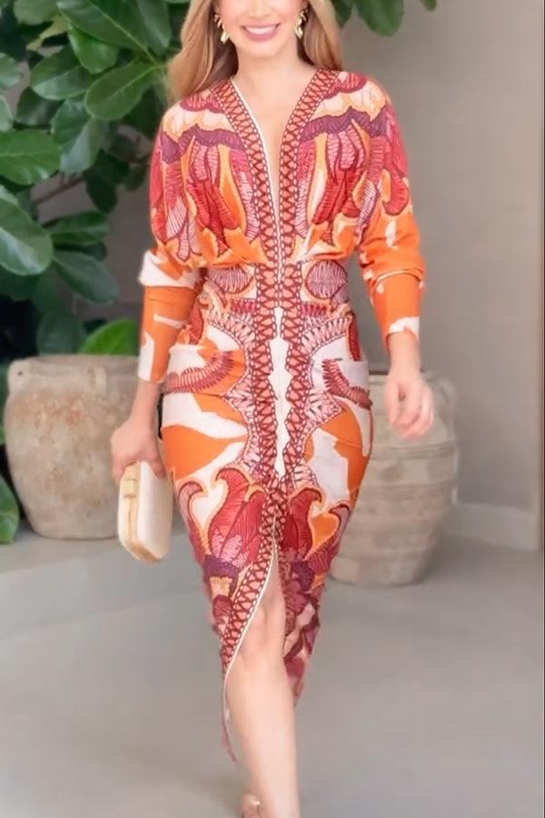 Eva | Sun Escape Unique Print Dolman Midi Dress