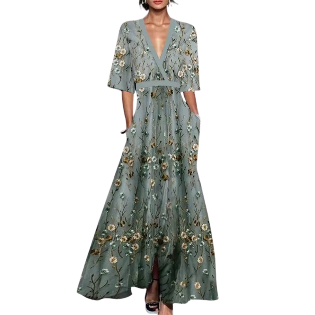 Noelle | Floral Spring Dress with V-Neck