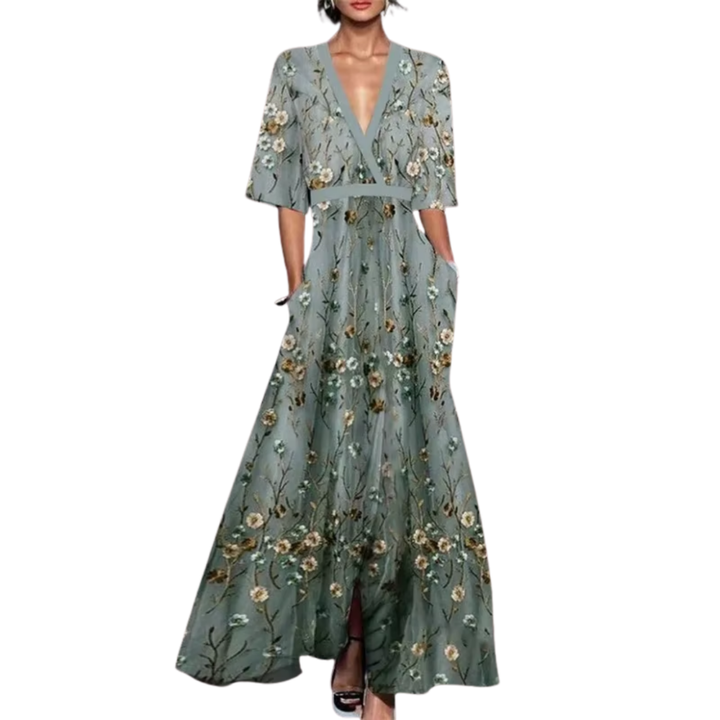 Noelle | Floral Spring Dress with V-Neck