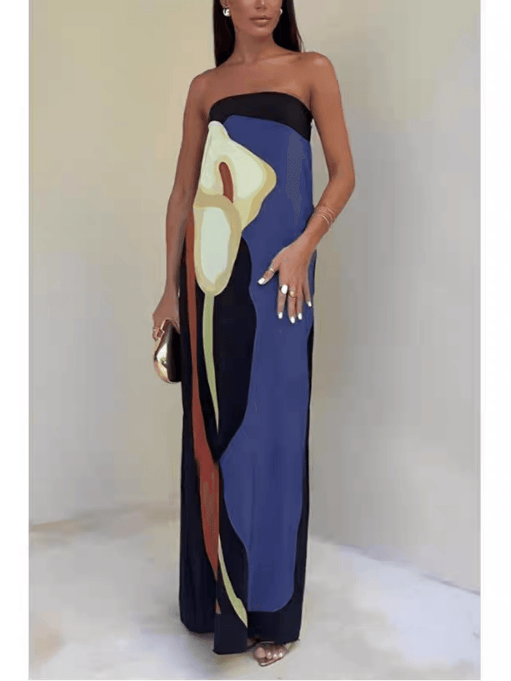 Joan | Coastal Chic Strapless Printed Maxi Party Dress