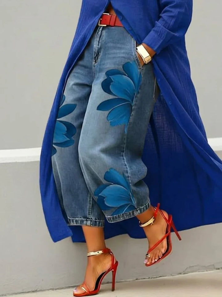 Analie - Linen Shirt Dress and Floral Jeans