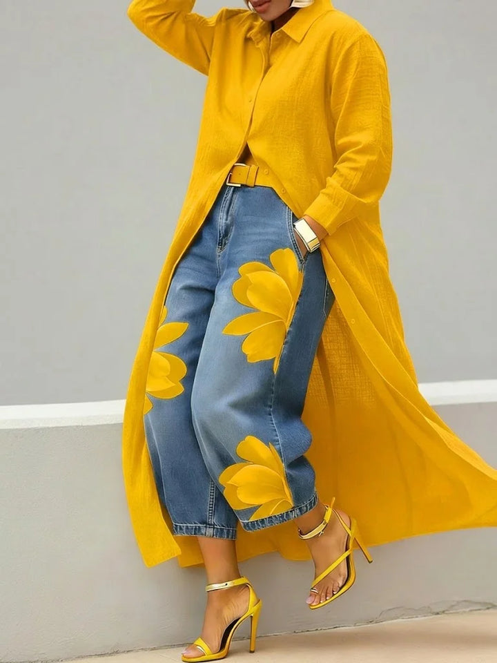 Analie - Linen Shirt Dress and Floral Jeans