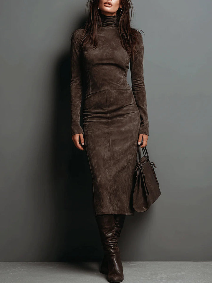Robine | Long Sleeve Suede Midi Dress