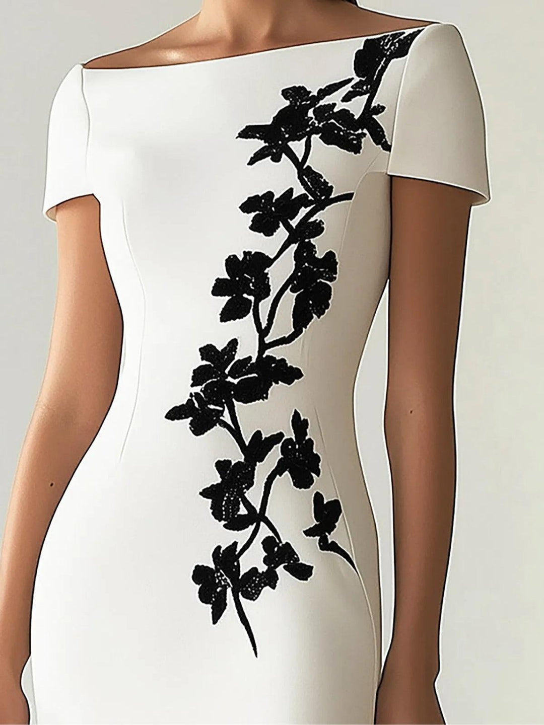 Audrey | Chic Floral Print Boat Neck Midi Dress Outfit