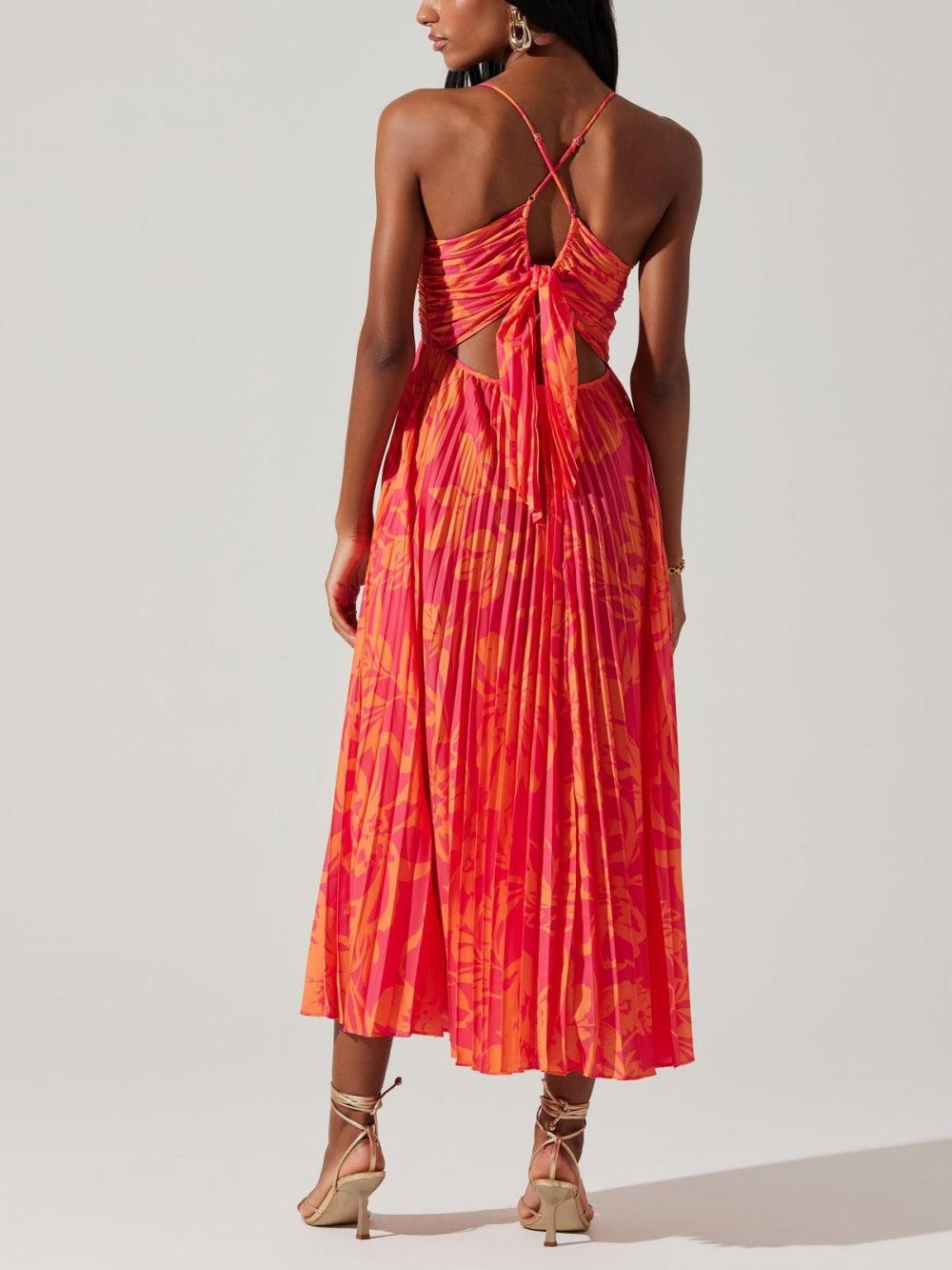 Heather | Coastal Chic Elegant Floral Print Pleats Midi Dress Collection