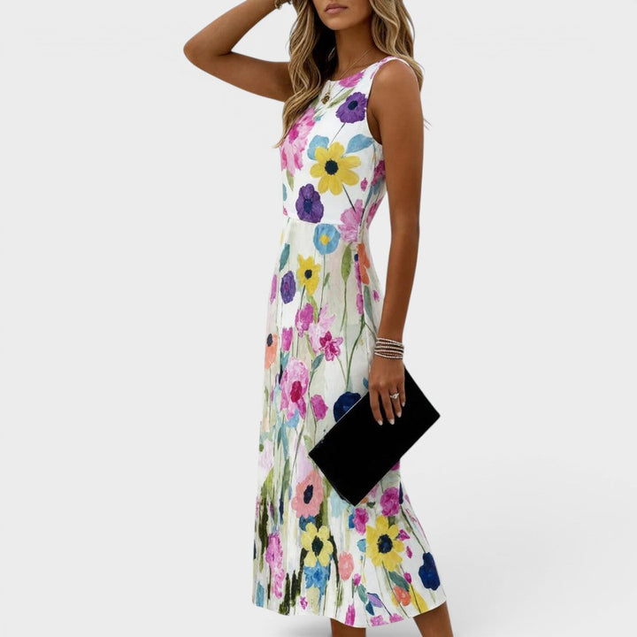 Carmina | Watercolor Floral Sleeveless Midi Dress