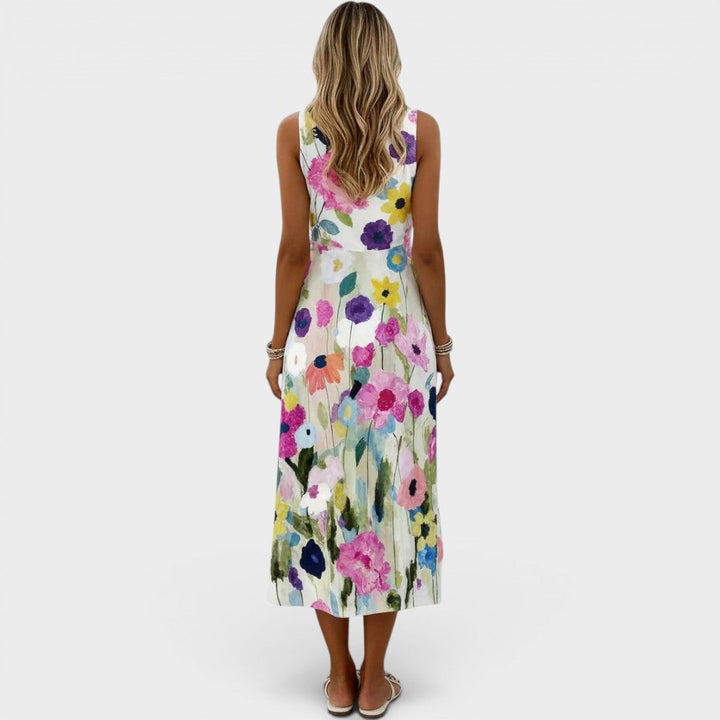Carmina | Watercolor Floral Sleeveless Midi Dress