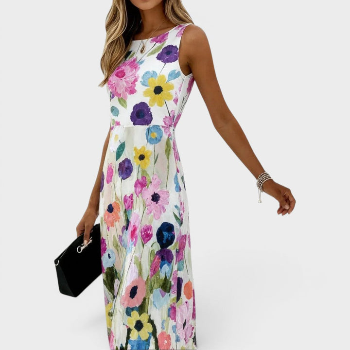 Carmina | Watercolor Floral Sleeveless Midi Dress
