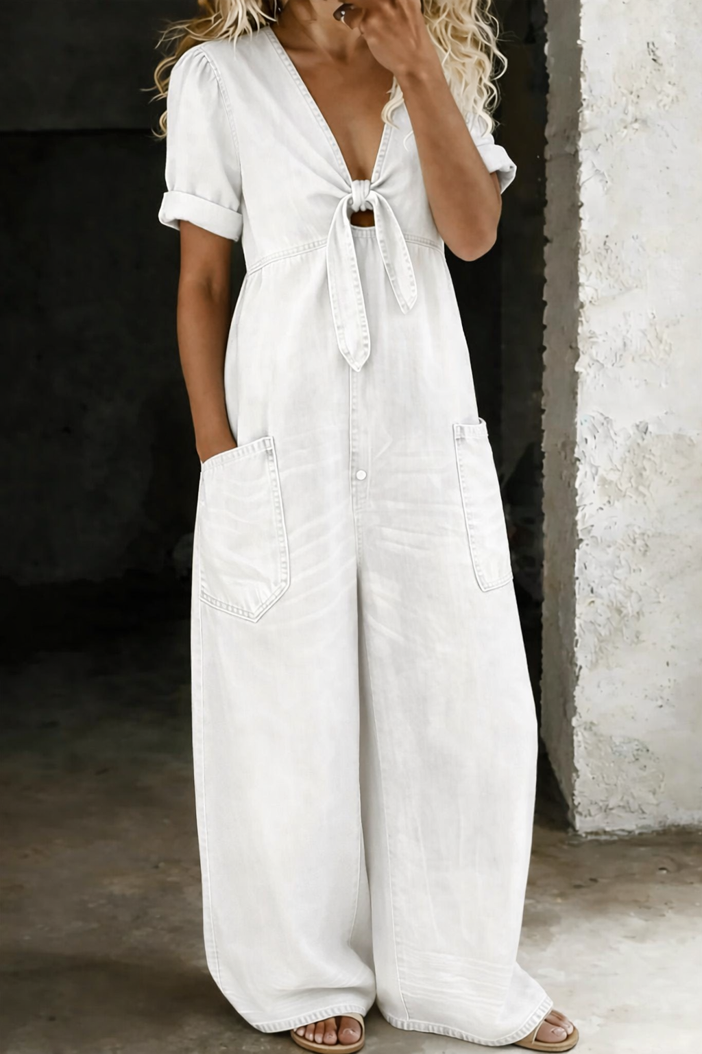 Haley | V Neck Short Sleeve Jumpsuit