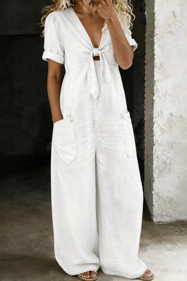Haley | V Neck Short Sleeve Jumpsuit