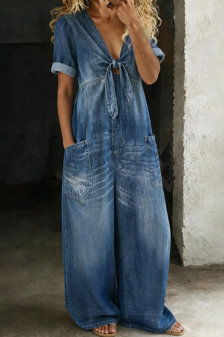 Haley | V Neck Short Sleeve Jumpsuit