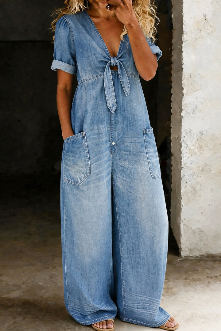 Haley | V Neck Short Sleeve Jumpsuit