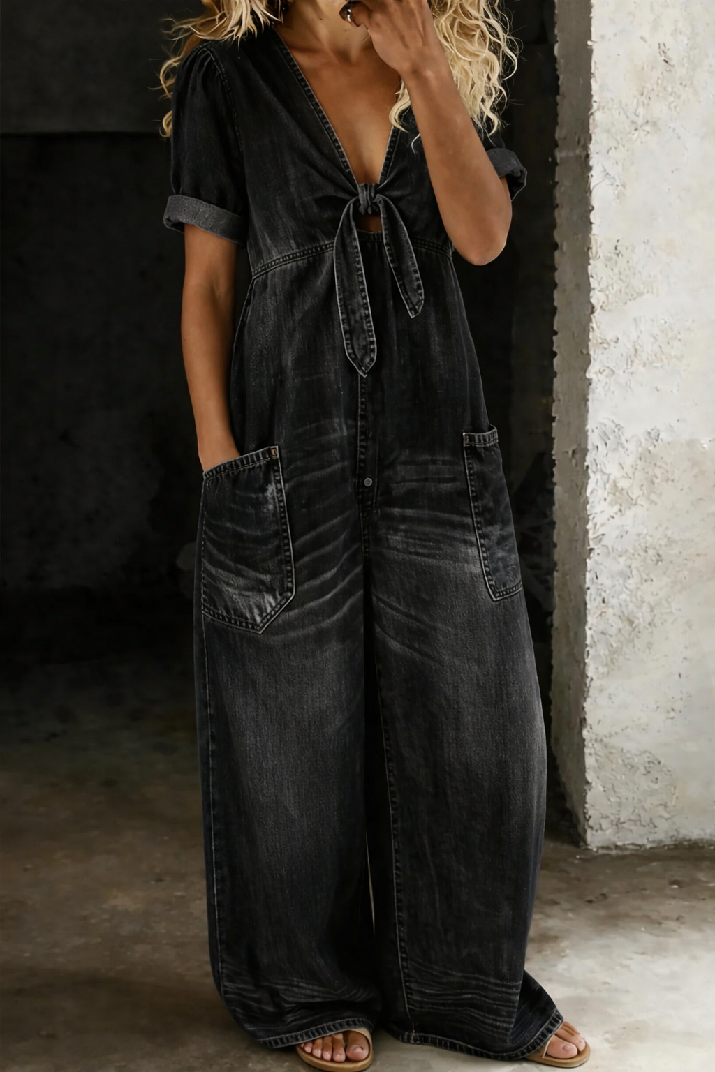 Haley | V Neck Short Sleeve Jumpsuit