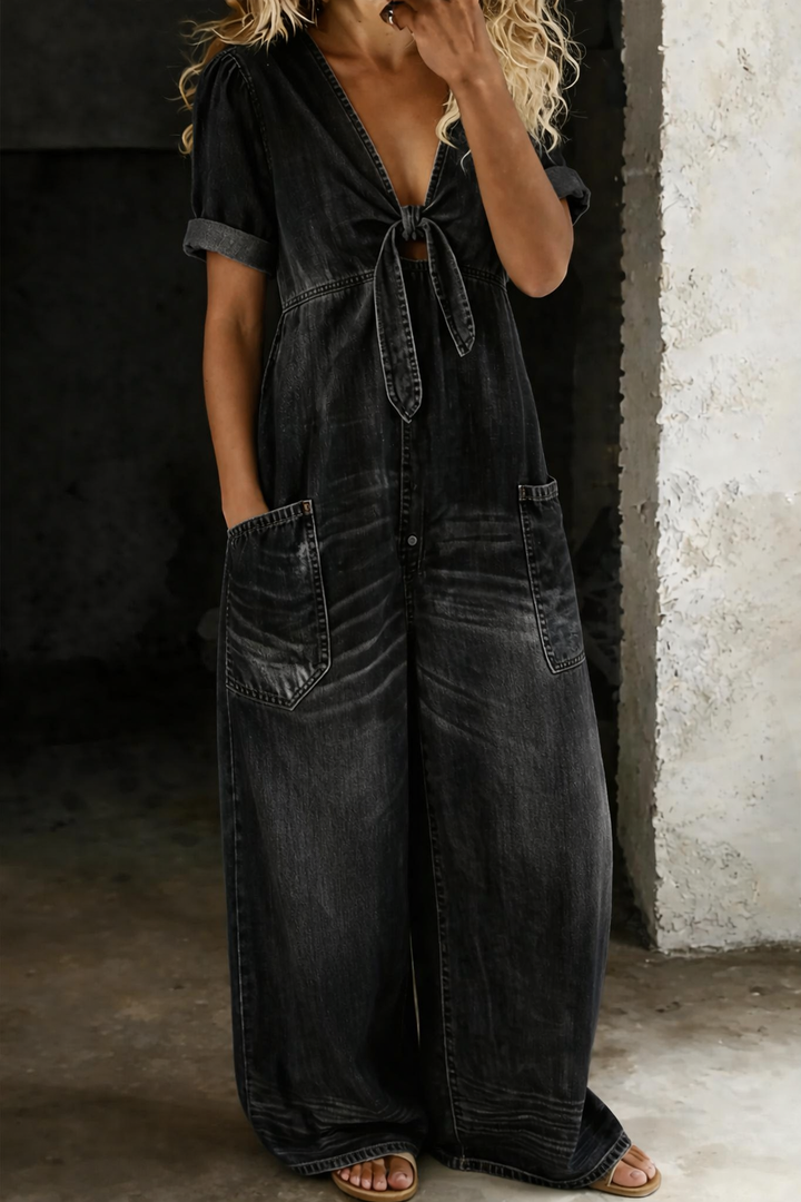 Haley | V Neck Short Sleeve Jumpsuit