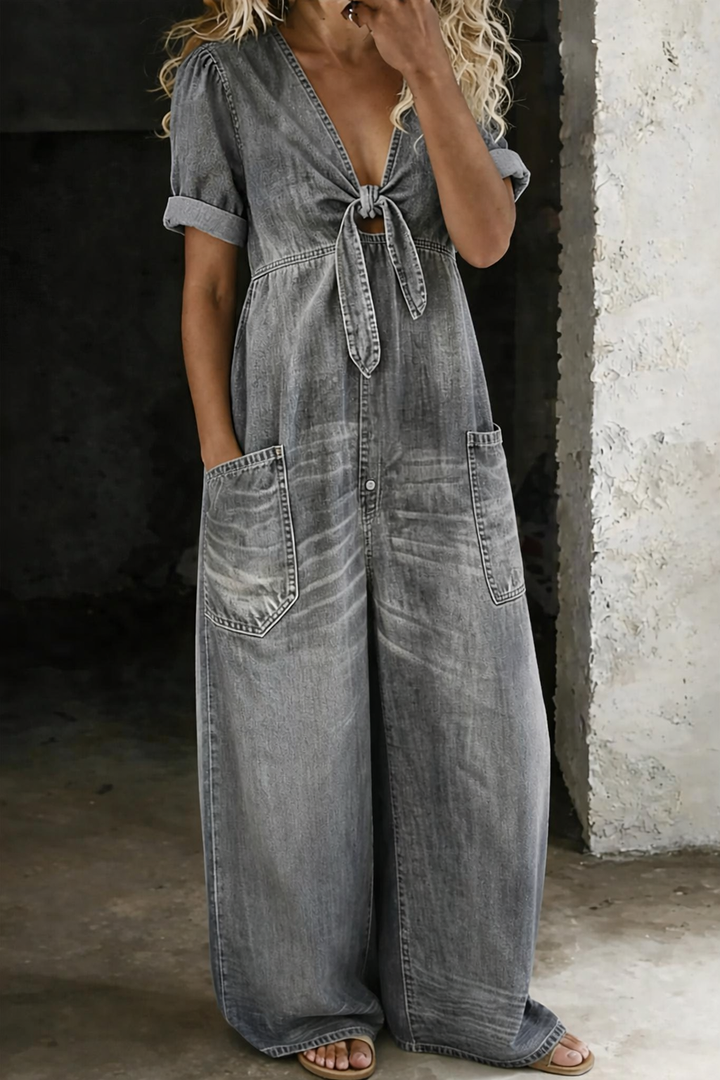 Haley | V Neck Short Sleeve Jumpsuit