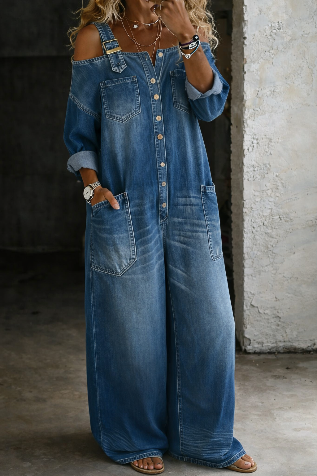 Elise | Off Shoulder Denim Jumpsuit