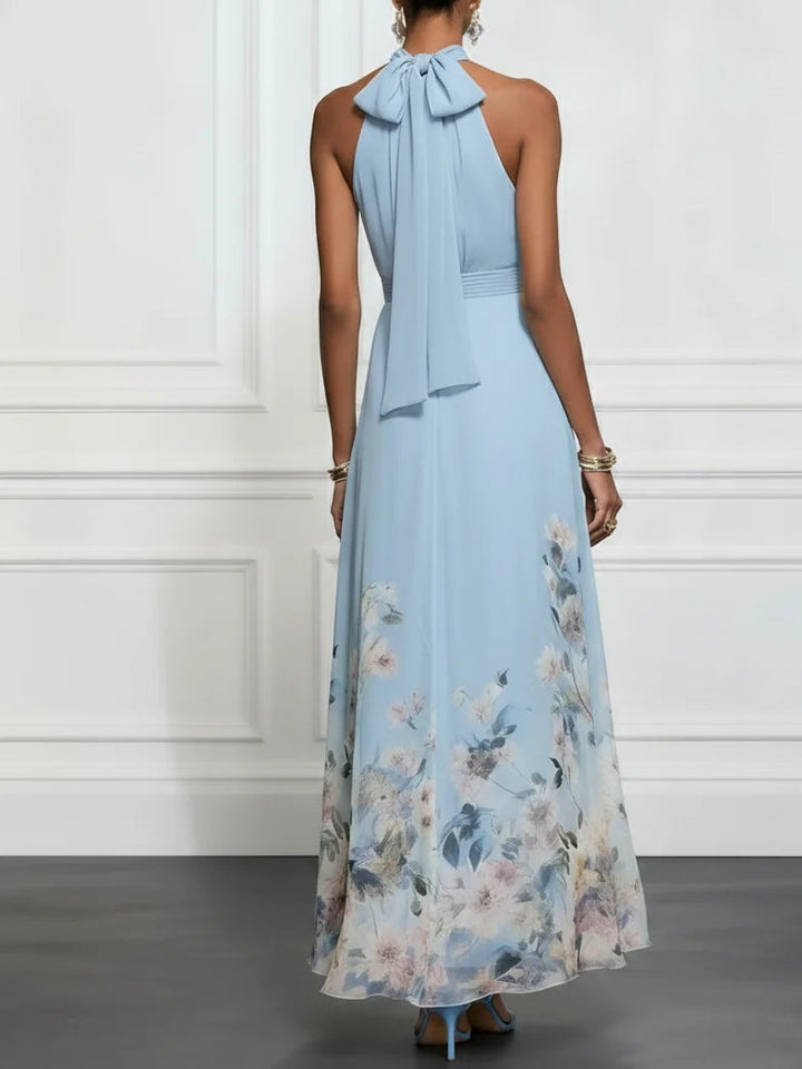 Rosalyn | Blue Floral Chiffon Halter Maxi Dress