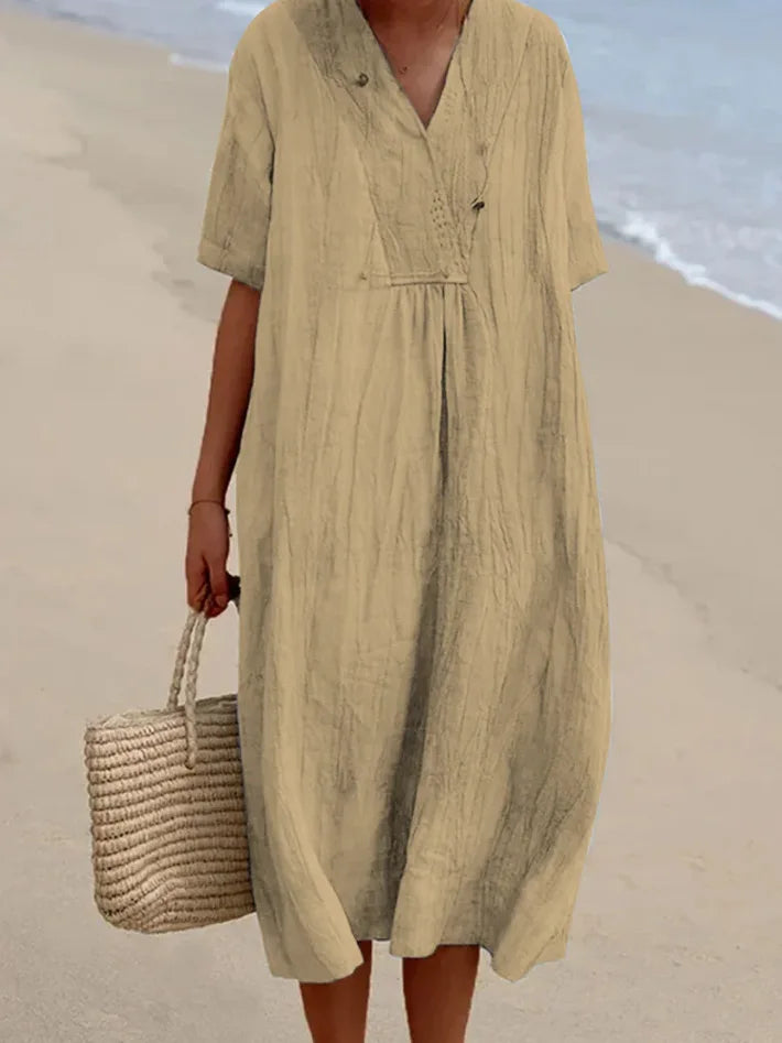 Sandra | Casual dress with linen texture and V-neck