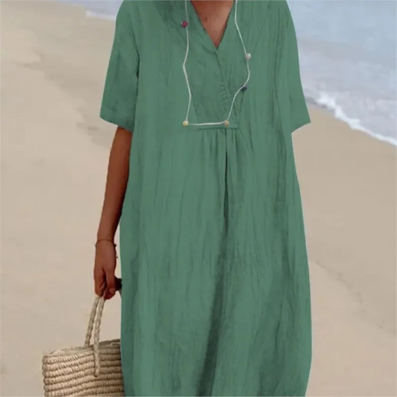 Sandra | Casual dress with linen texture and V-neck