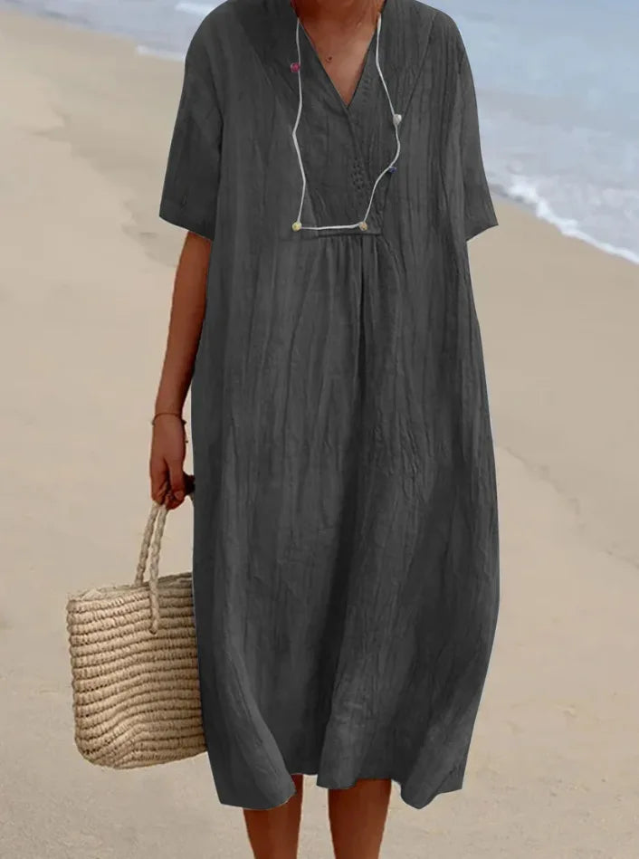 Sandra | Casual dress with linen texture and V-neck