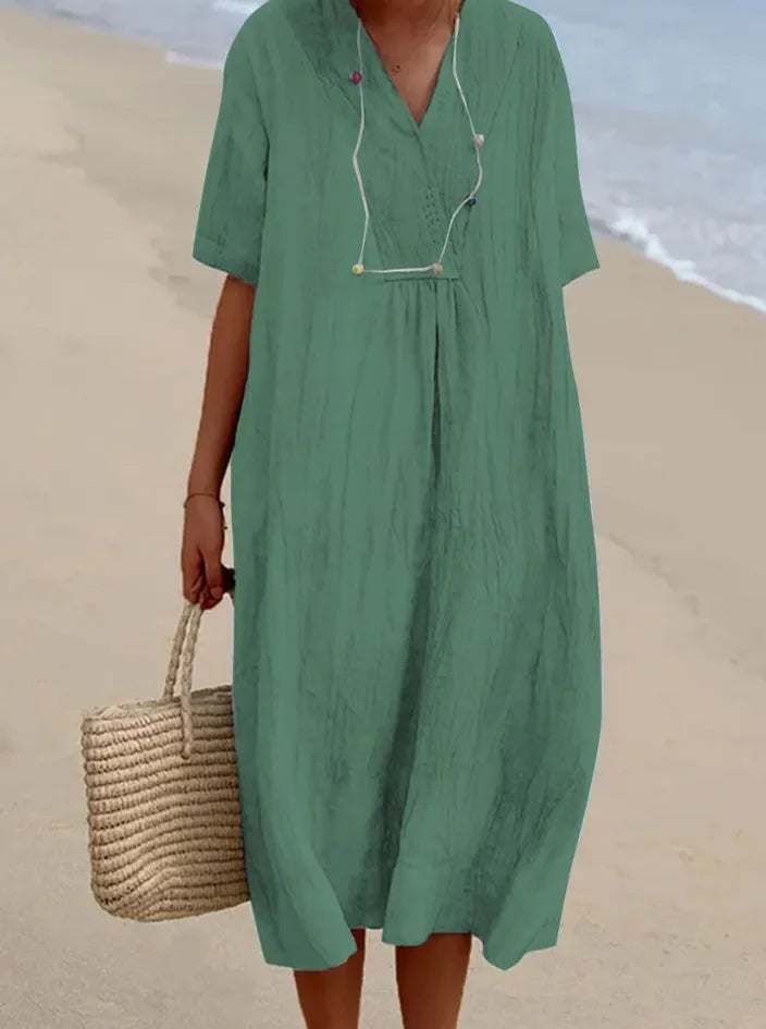 Sandra | Casual dress with linen texture and V-neck