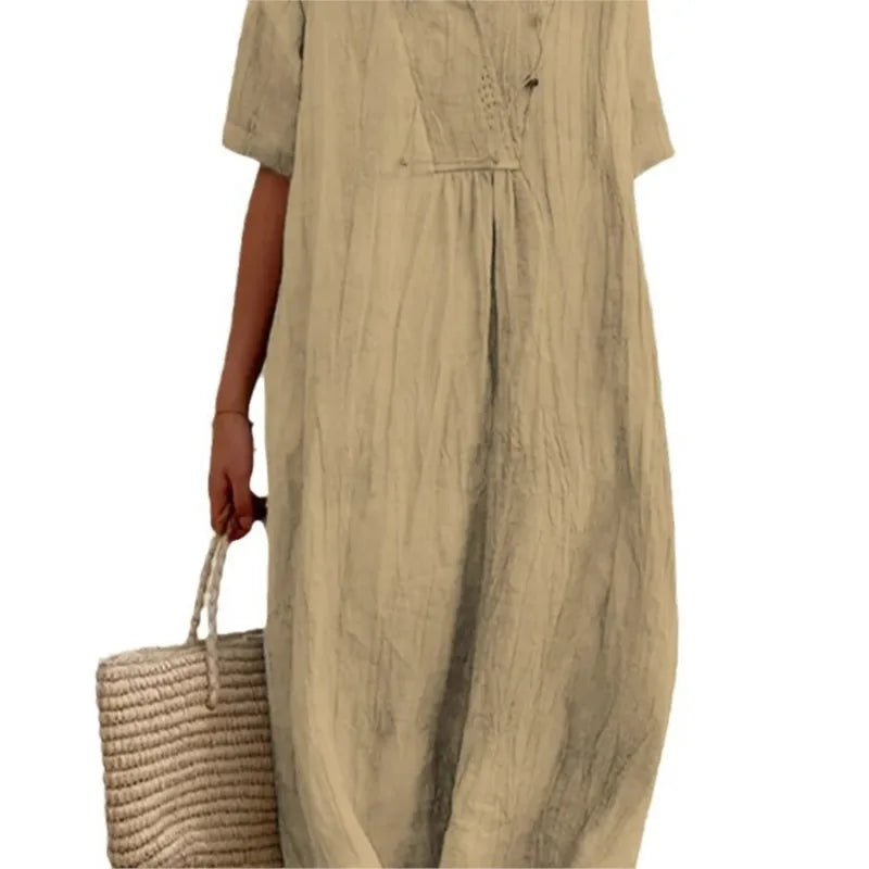 Sandra | Casual dress with linen texture and V-neck
