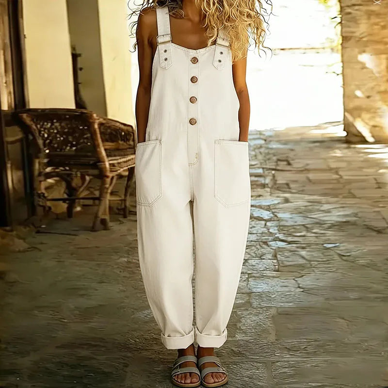 Kira | Vintage Soft Cotton Denim-Look Overalls with Adjustable straps
