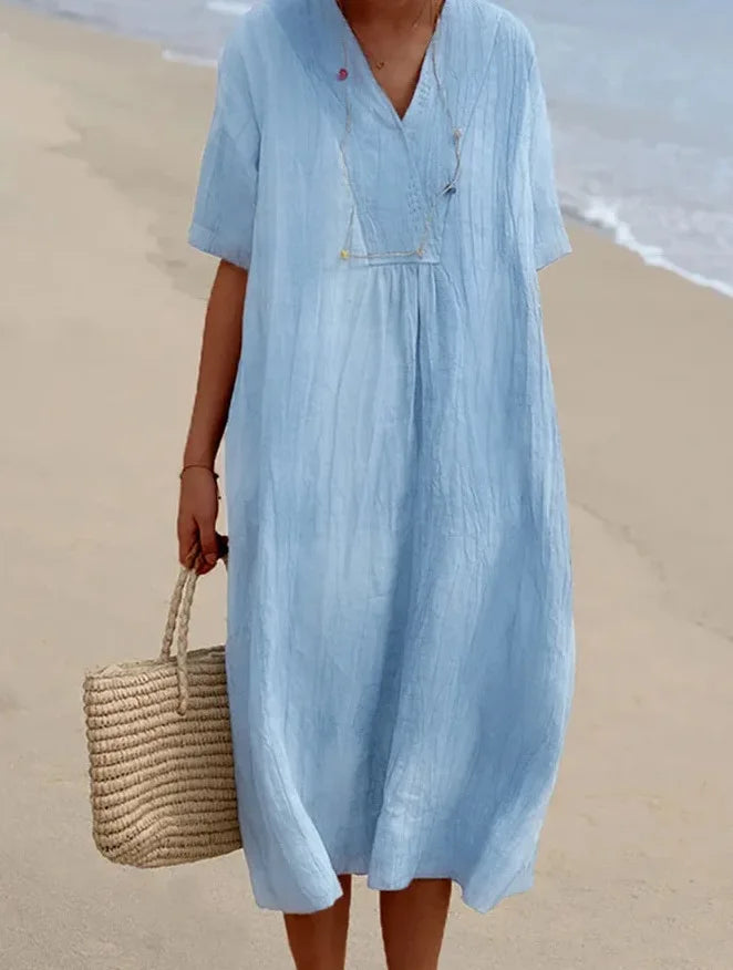 Sandra | Casual dress with linen texture and V-neck
