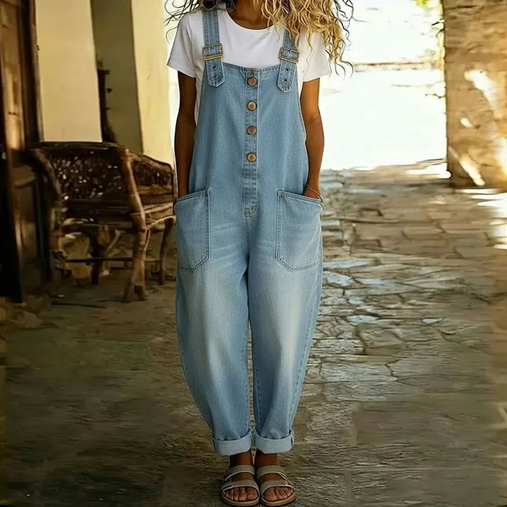 Kira | Vintage Soft Cotton Denim-Look Overalls with Adjustable straps