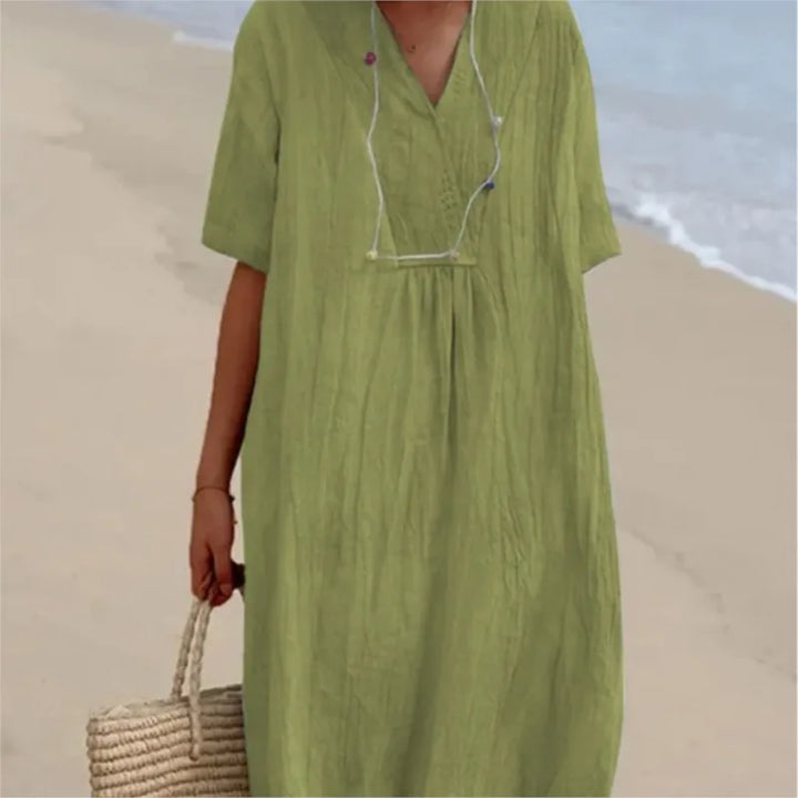 Sandra | Casual dress with linen texture and V-neck