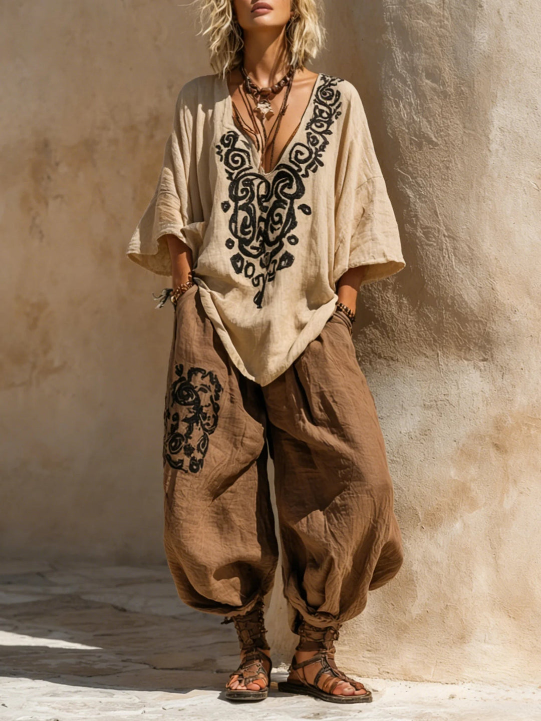Margaret | Nomadic Bohemian Art Print Three-Piece Set Outfit
