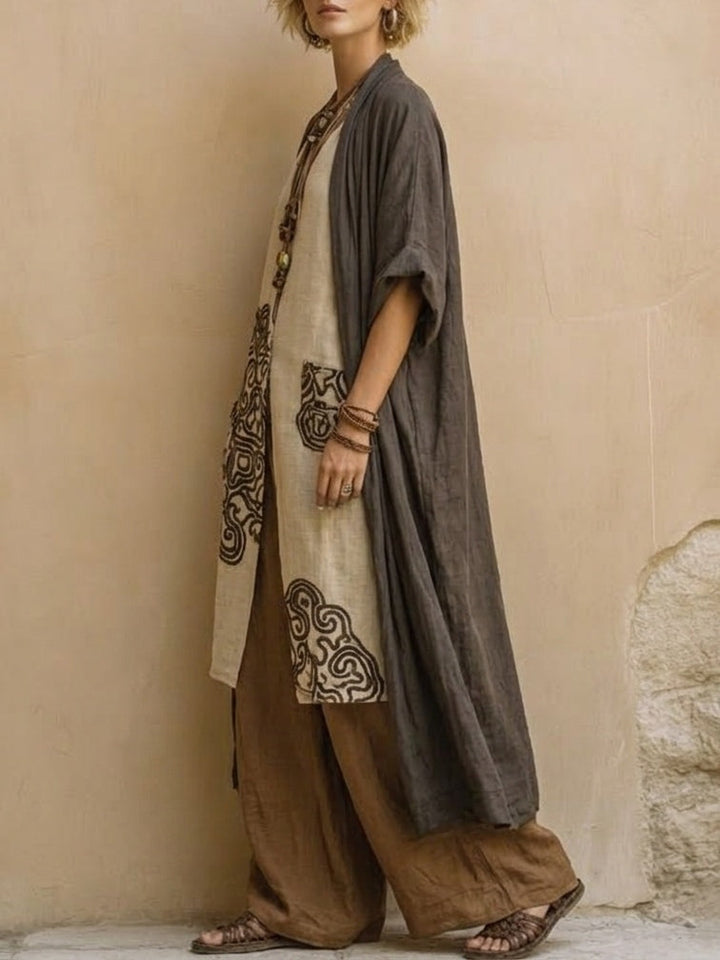 Sophie | Dark Gray & Brown Tribal Print Three-Piece Set