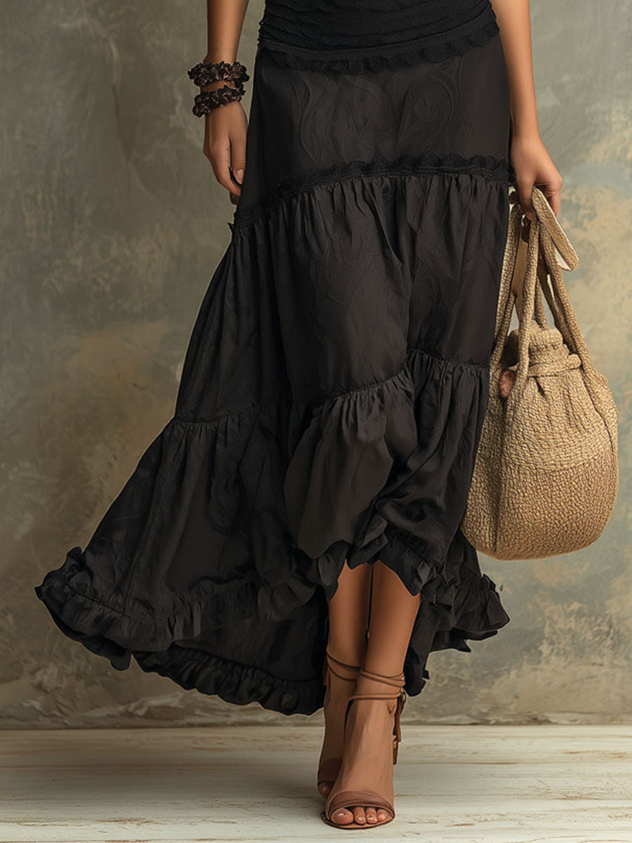 Susie | Bohemian High-necked Ruffled Lace Maxi Dress