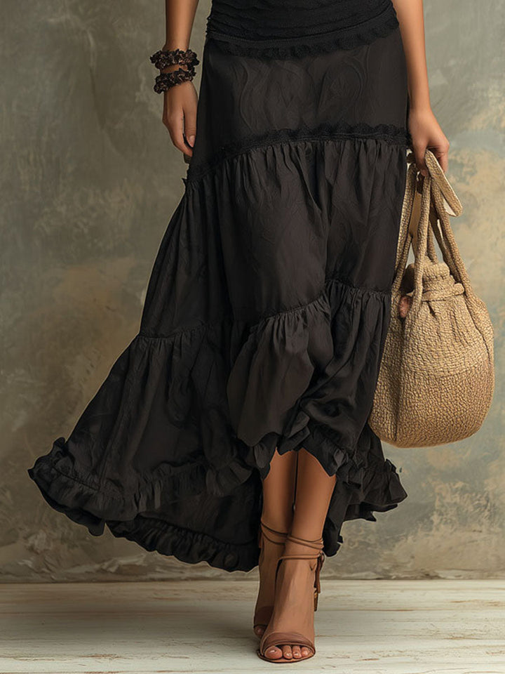 Susie | Bohemian High-necked Ruffled Lace Maxi Dress